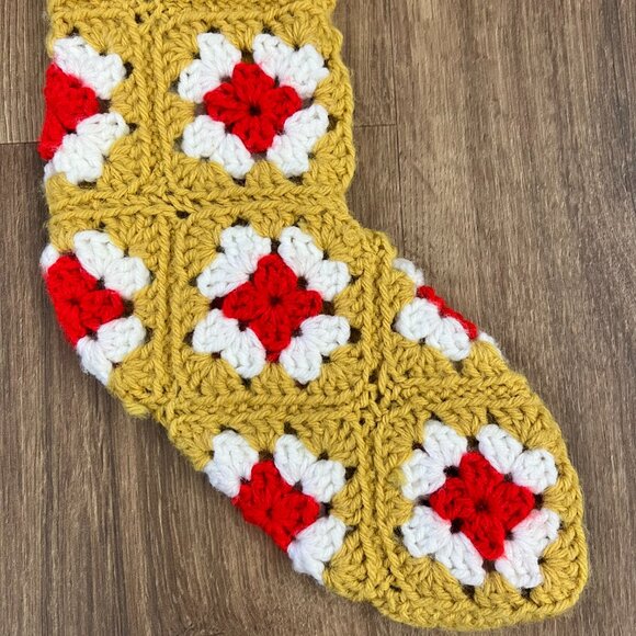 Vintage Boho Handmade Crochet Granny Square Stocking 70s - Picture 3 of 8